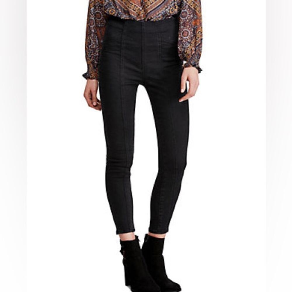 Free People Feel Alright Black High Rise Skinny Crop Jeans Size 26